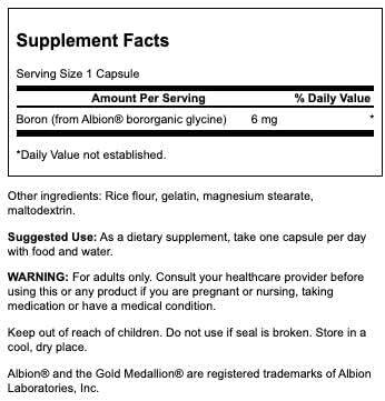Albion Boron Glycine, 6mg – 60 caps - Afbeelding 3