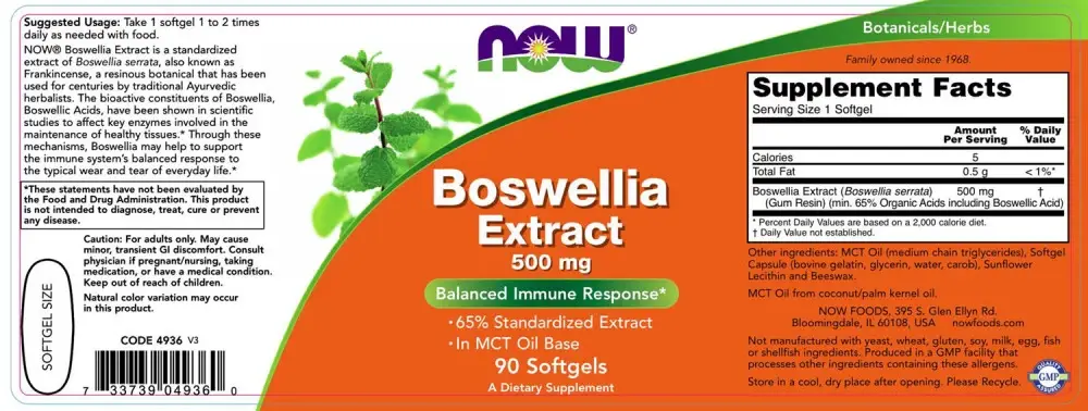 Boswellia Extract 500 mg - NOW Foods - 90 Softgels - Afbeelding 2