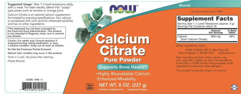 Calcium citrate pure poeder - NOW Foods - 227 g (8 oz) - Afbeelding 2