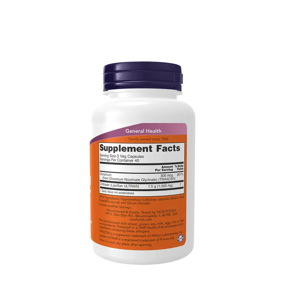 Chitosan 500 mg plus Chromium capsules - NOW Foods - 120 Veg Capsules - Afbeelding 2