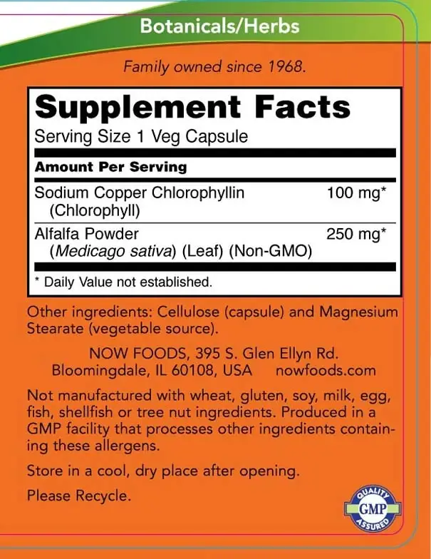 Chlorophyll 100 mg - NOW Foods - 90 Veg Capsules - Afbeelding 2