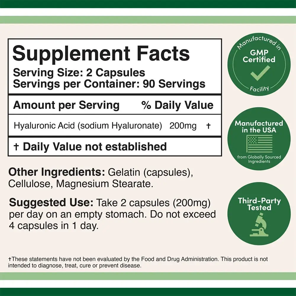 Double Wood Supplements Hyaluronic Acid - 180 Capsules - Afbeelding 2
