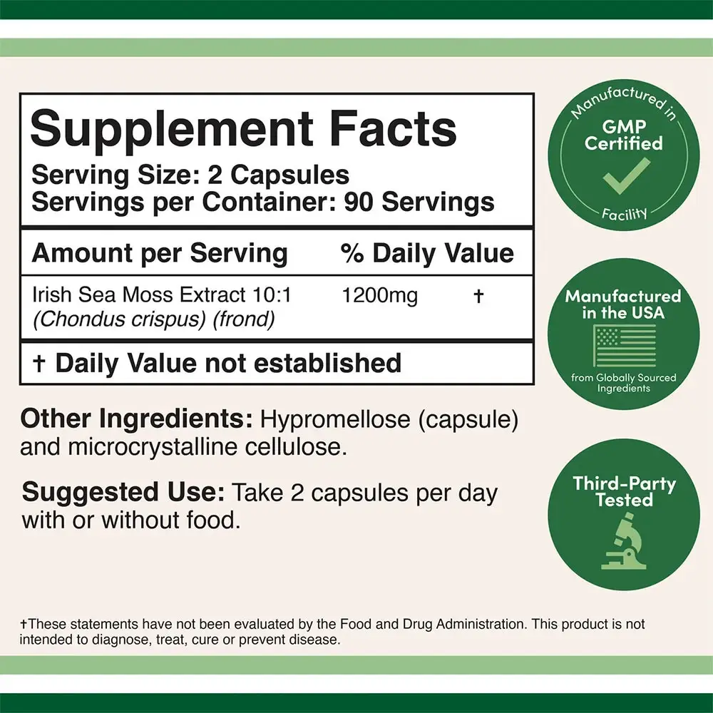 Double Wood Supplements Irish Sea Moss (180 Capsules) - Afbeelding 2
