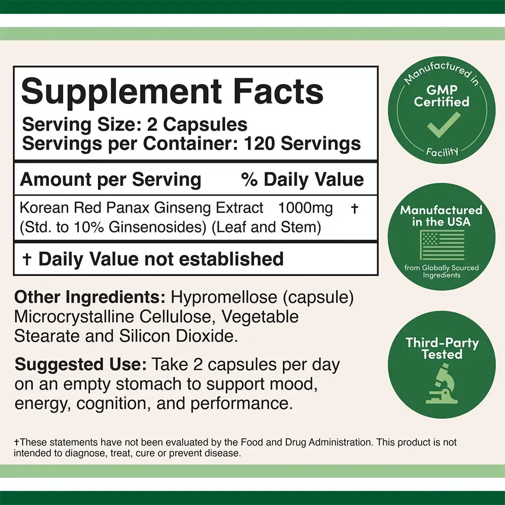 Double Wood Supplements Korean Panax Ginseng (240 Capsules) - Afbeelding 2