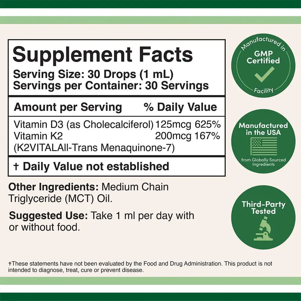 Double Wood Supplements Vitamin D3 + K2 Liquid (30 ml) - Afbeelding 2