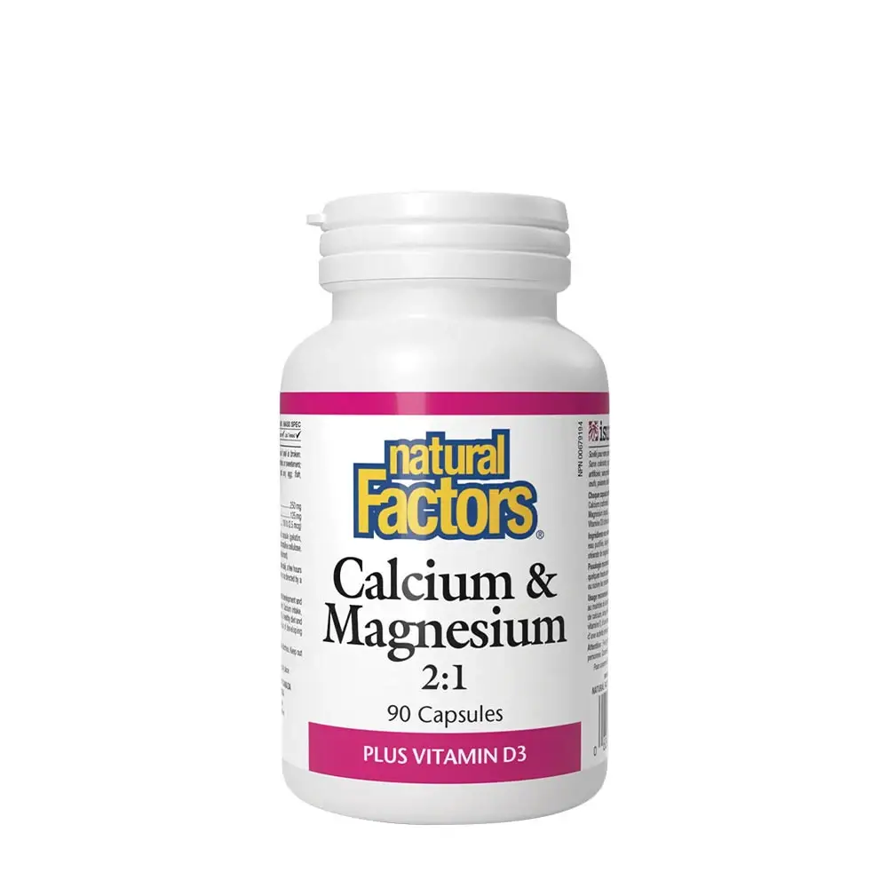 Natural Factors Calcium & Magnesium 2:1 Plus Vitamin D3 (90 Capsules) - Nuvalia