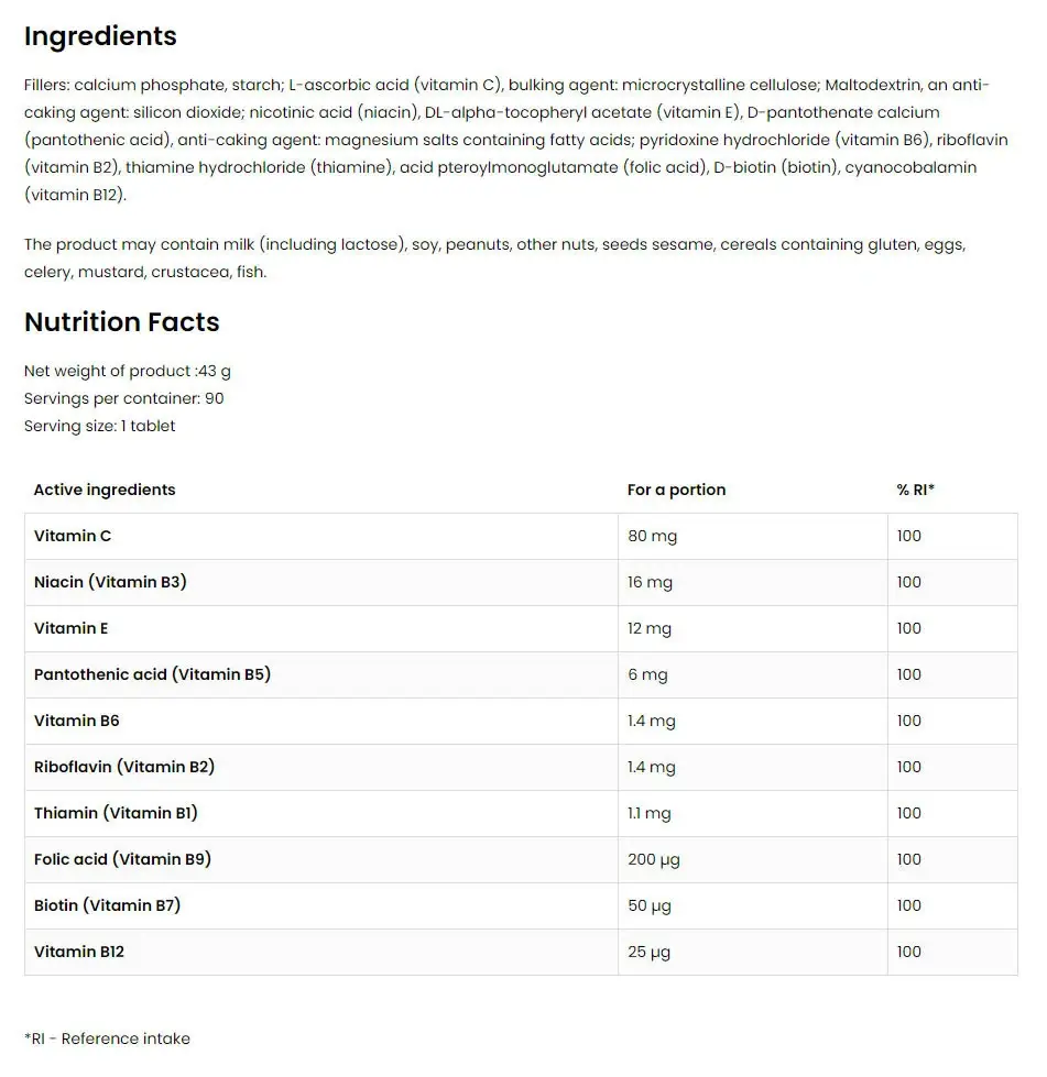 Ostrovit Vitamin B Complex – 90 Tabletten - Afbeelding 2