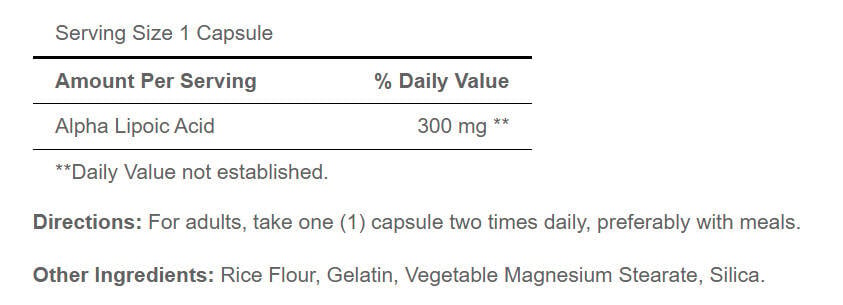 Puritan's Pride Alpha Lipoic Acid 300 mg (60 Capsules) - Afbeelding 2