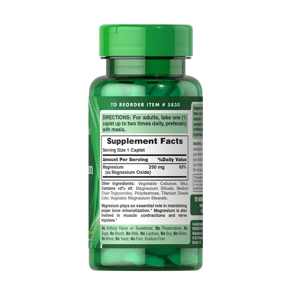 Puritan's Pride Magnesium 250 mg (100 Caplets) - Afbeelding 2