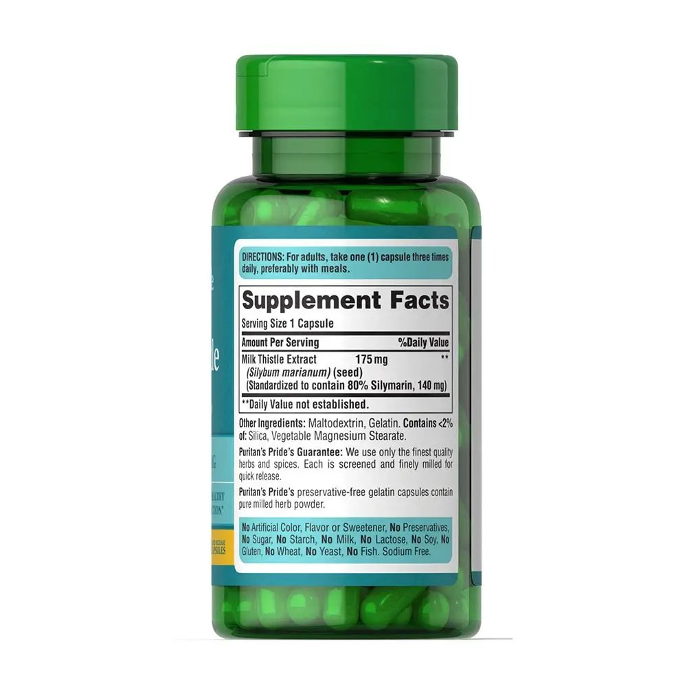 Puritan's Pride Milk Thistle Standardized 175 mg (Silymarin) (100 Capsules) - Afbeelding 2