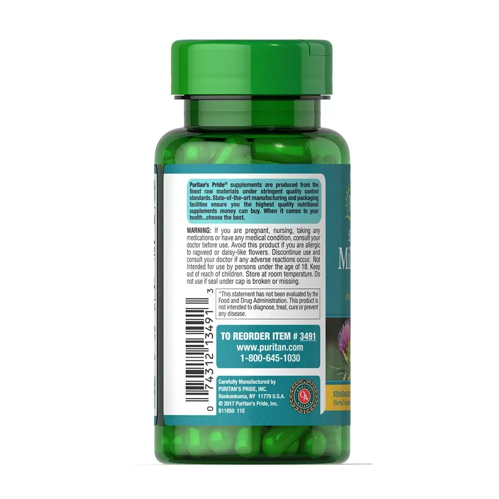 Puritan's Pride Milk Thistle Standardized 175 mg (Silymarin) (100 Capsules) - Afbeelding 5