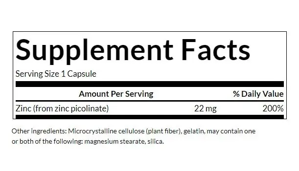 SWANSON Cynk (pikolinian) 22mg 60 kaps - Afbeelding 2