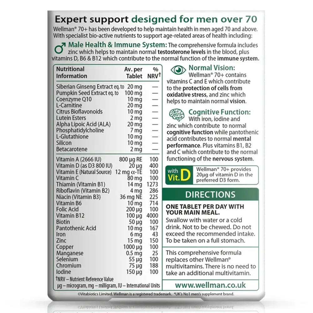 Vitabiotics Wellman 70+ (30 Tabletten) - Afbeelding 2