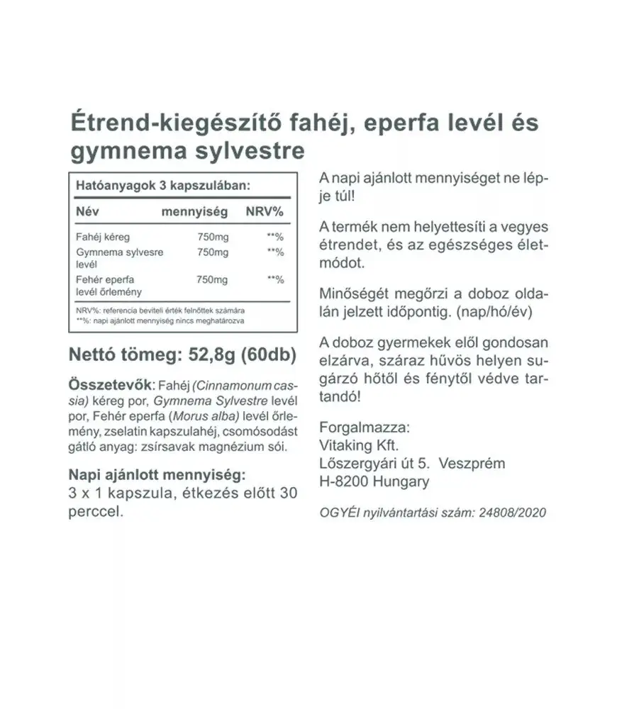 Vitaking Gymnemax + Mulberry en Kaneel 750 mg (60 Capsules) - Afbeelding 2