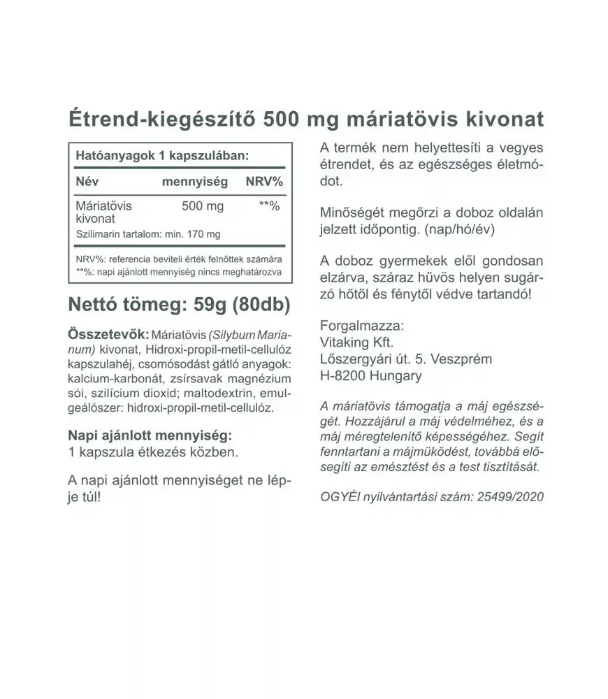 Vitaking Milk Thistle extract 500 mg (80 Capsules) - Afbeelding 2