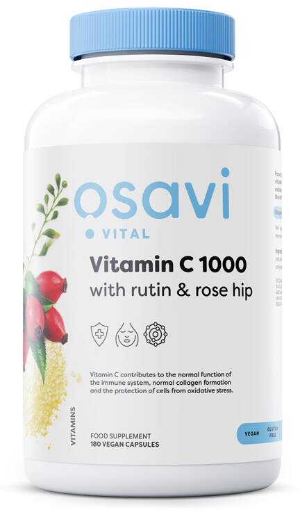 Vitamine C1000 met rutine en rozenbottel - 180 veganistische capsules - Nuvalia